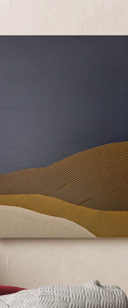 "Hills" Abstract navy brown textured art by Alex Zy