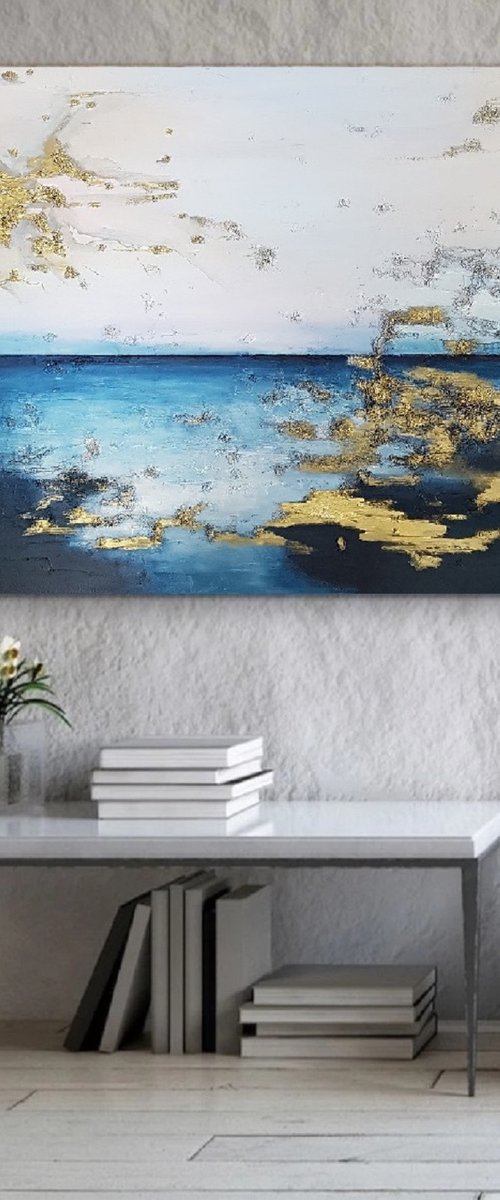 Abstract seascape painting At the edge of the water / Original artwork by Larissa Uvarova