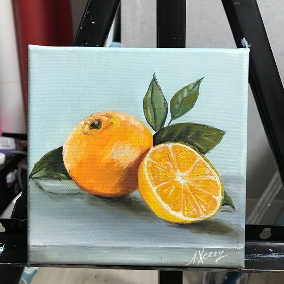 Tangerine Still life painting 15x15cm