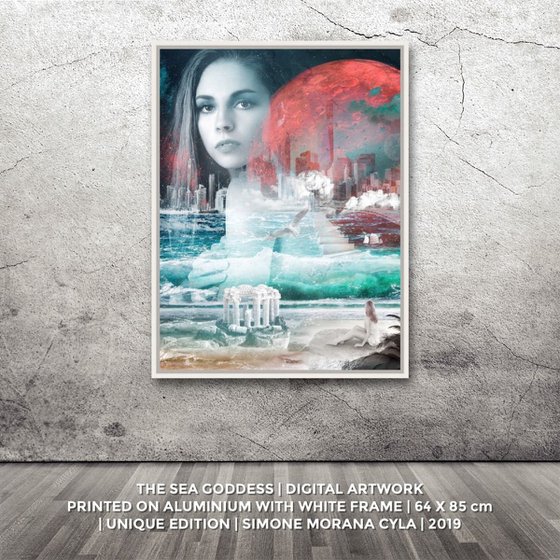 THE SEA GODDESS | Digital Painting printed on Alu-Dibond with white wood frame | Unique Artwork | 2019 | Simone Morana Cyla | 64 x 85 cm | Art Gallery Quality |