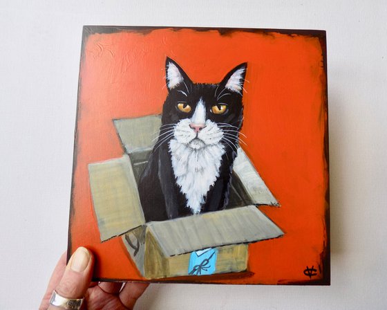 Cat in a blox painting called 'My Happy Place'