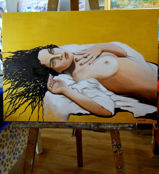 Golden dream - original painting - portrait - erotic