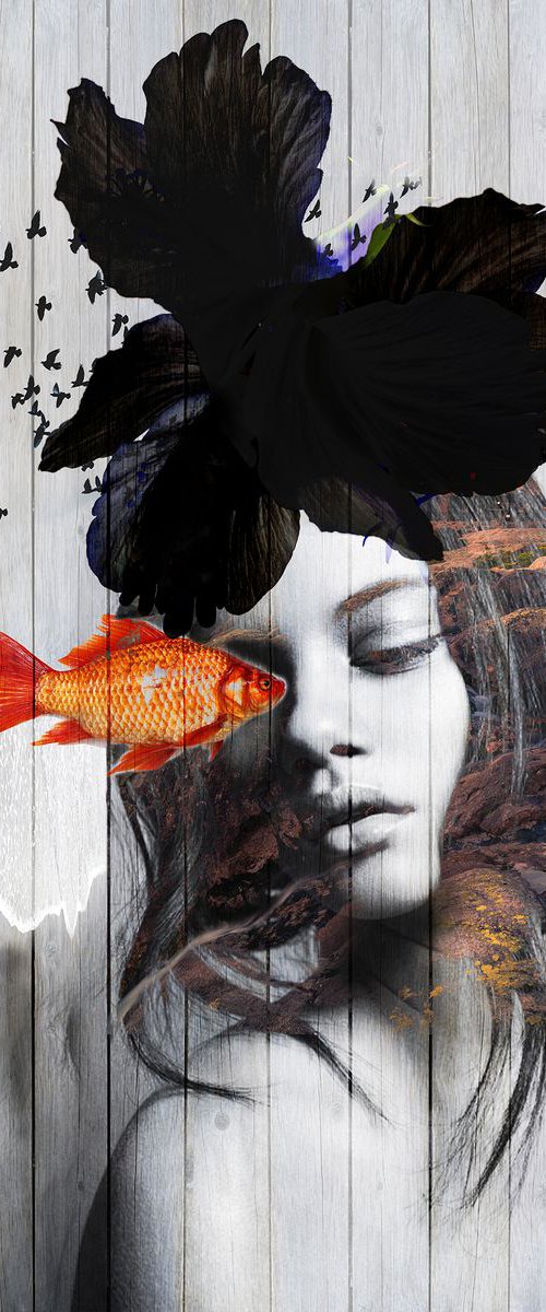 The girl with the Goldfish FEATURED on CANVAS Digital 120 cm x 70 cm by Anna Sidi-Yacoub