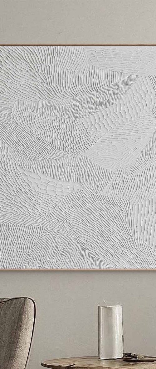 "Nulla 4" White acrylic abstract textured art by Alex