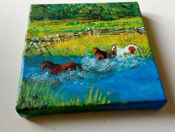 Ranch horses Miniature art