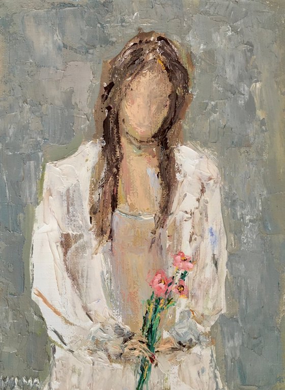 Girl with bouquet of flowers