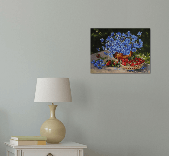 Blue Cornflowers and Berries