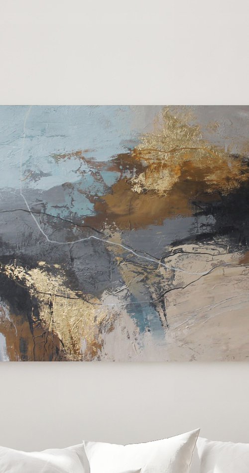 "Delight" Brown gray abstract acrylic by Yana Sagan