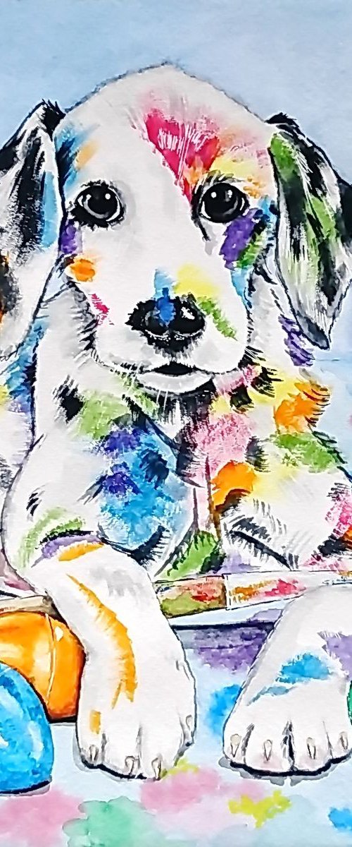 Rainbow dog. Watercolor painting by Svetlana Vorobyeva by Svetlana Vorobyeva