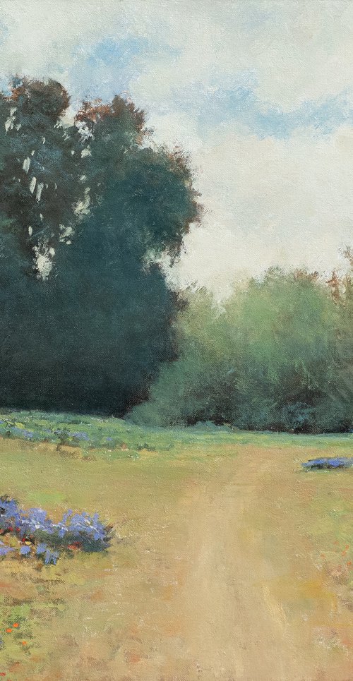Summer Wildflowers 220808, trees and country road impressionist landscape painting by Don Bishop