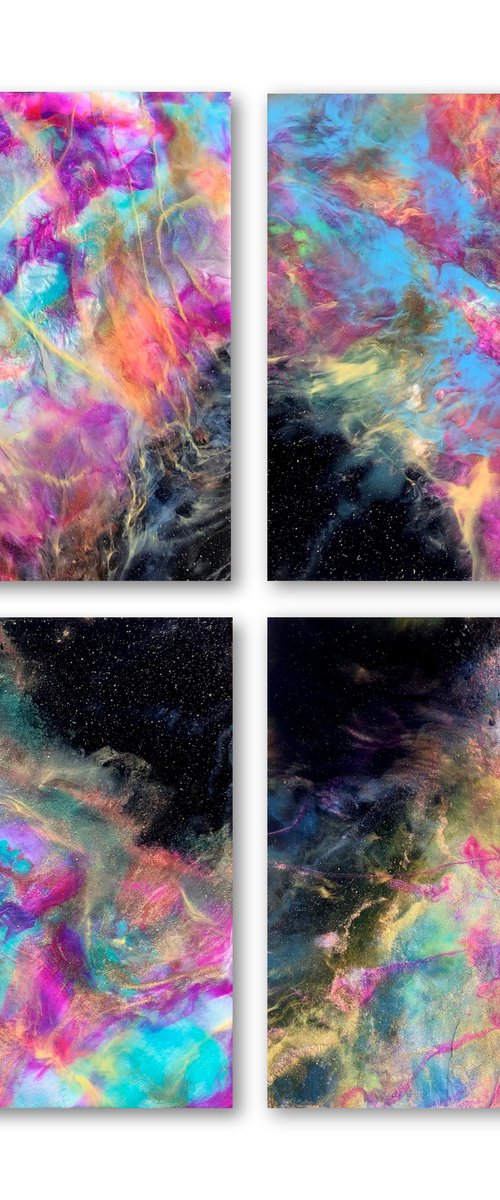 Luminquill Nebula (a quadtych) by Tiffani Buteau