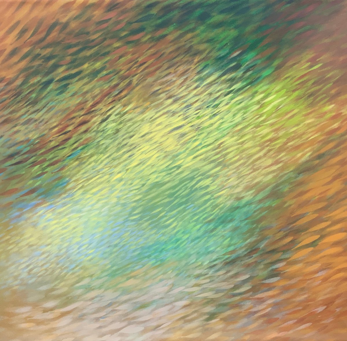 Abstract Landscape Acrylic Painting By Malgorzata Krakowiak, 35 X 35", Fish N*186, Original Artwork