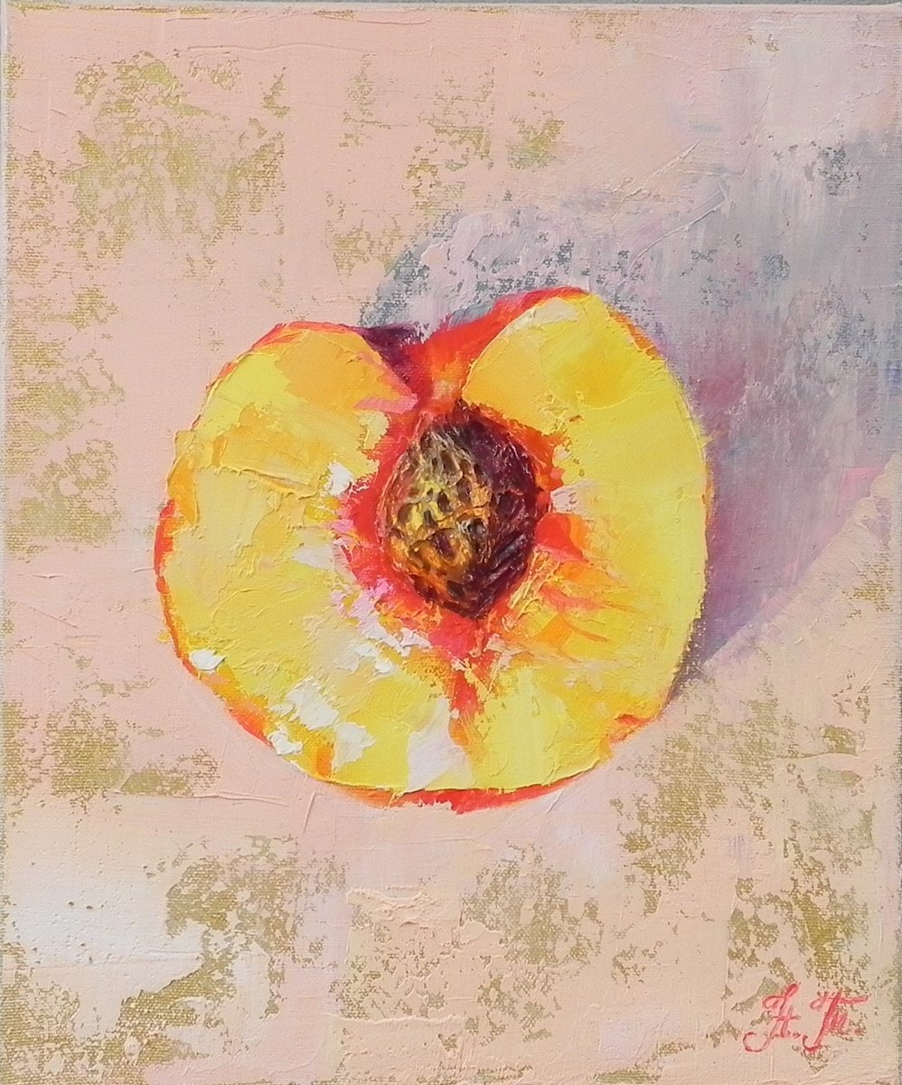 Impressionistic Still Life Oil Painting By Tetiana Novikova, 10 X 12", "Peaches", Original Artwork