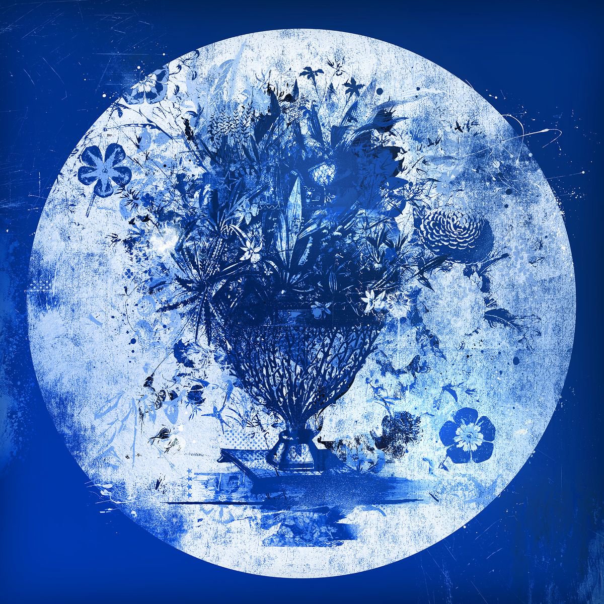 Botanical Painting By Teis Albers, 39 X 39", Bouquet In Blue, Original Artwork