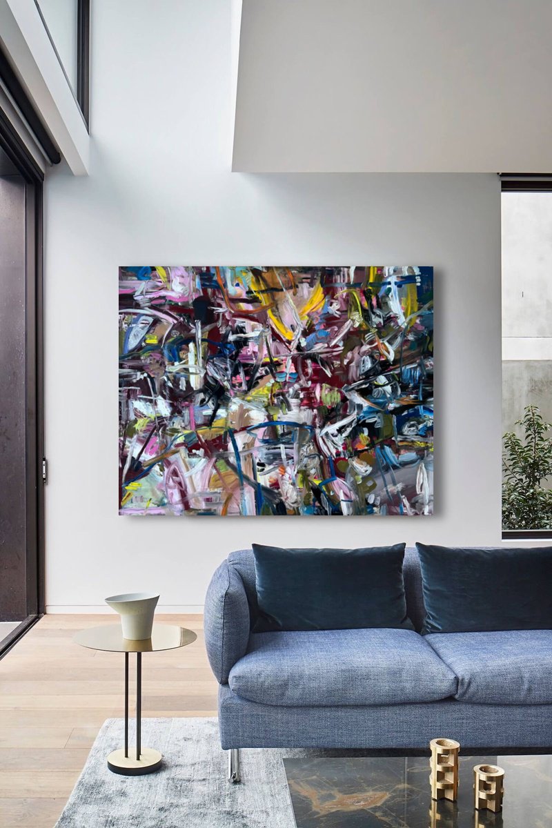 Expressive Abstract Oil Painting By Maria Esmar, 71 X 55", Will To Empower, Original Artwork