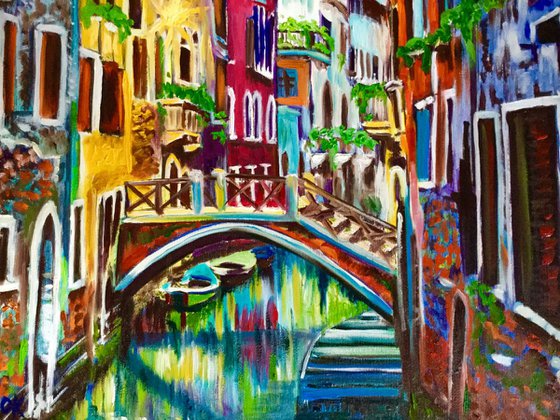 Venice . Summer in Venice . View of bridge.