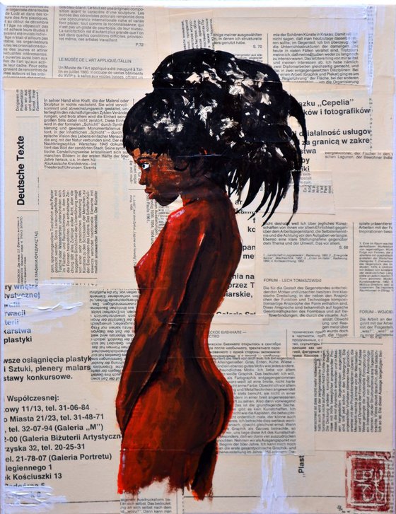 African Teenage Girl - Original Acrylic Painting on Decoupage Canvas Ready To Hang