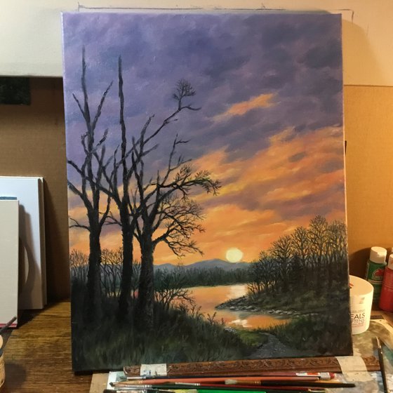 February Sunrise - oil 20X16 inch canvas (SOLD)