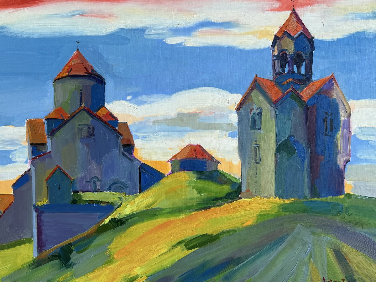 Expressive Landscape Oil Painting By Tigran Avetyan, 31 X 24", Haghpat Monastery, Original Artwork