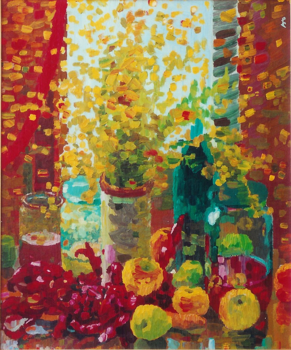 Impressionistic Still Life Oil Painting By Lia Chechelashvili, 17 X 20", Autumn Still Life, Original Artwork