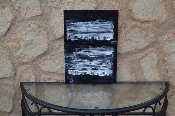 Modern abstract black and white - free shipping - palette knife painting