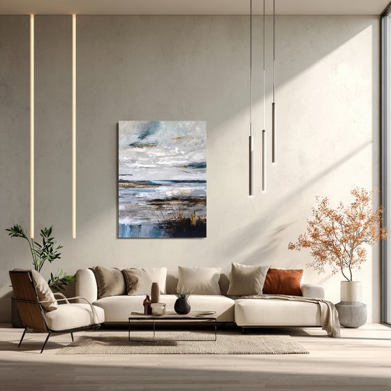 Large Seascape-Ochre Tidal Reflections