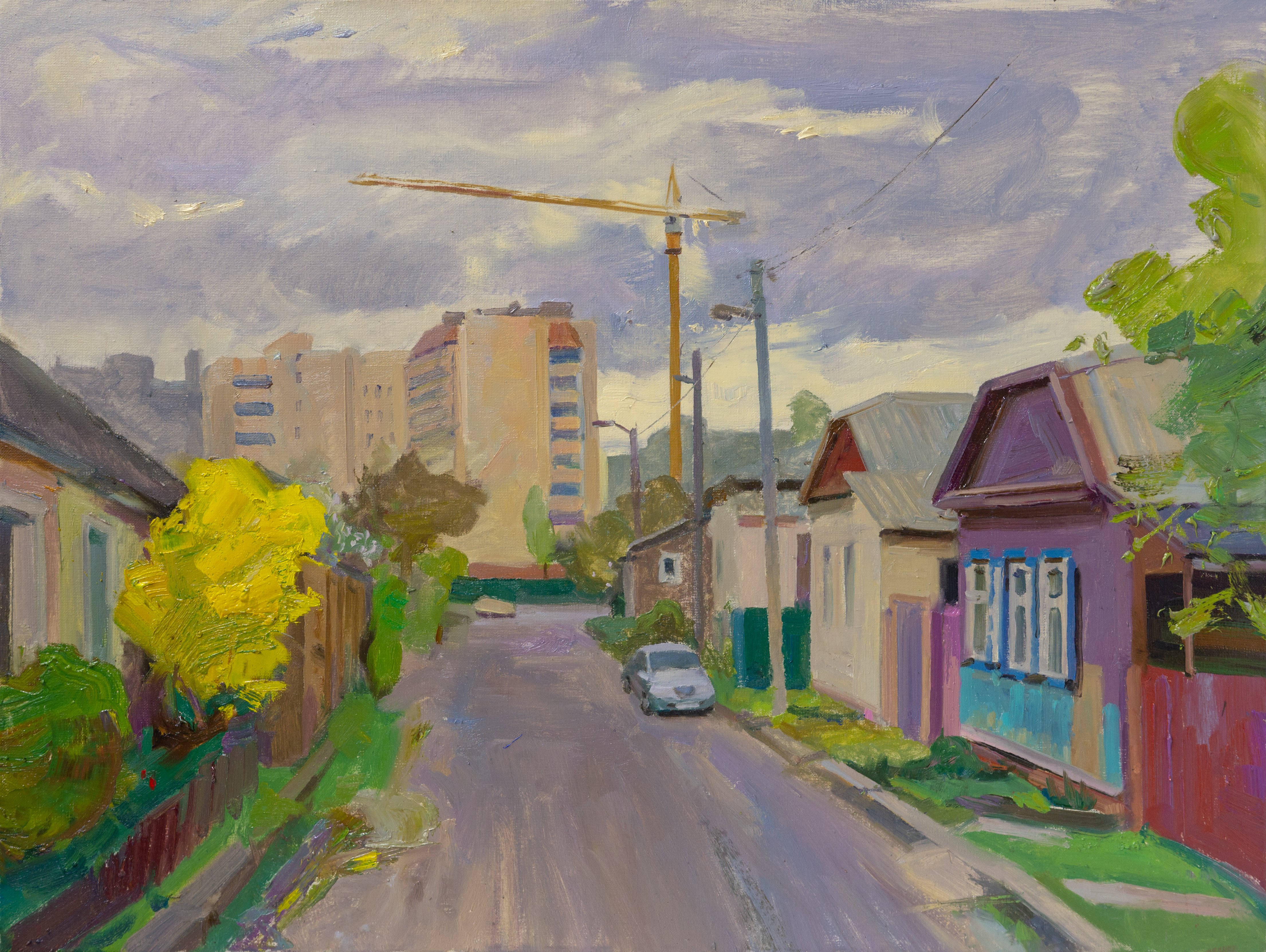 Impressionistic Cityscapes Oil Painting By Victor Onyshchenko, 31 X 24", Zelena Street, Original Artwork