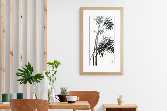 Bamboo and butterfly- Bamboo series No. 2125 - Oriental Chinese Ink Painting