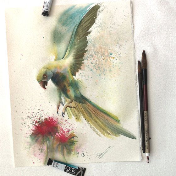 Parrots and flower