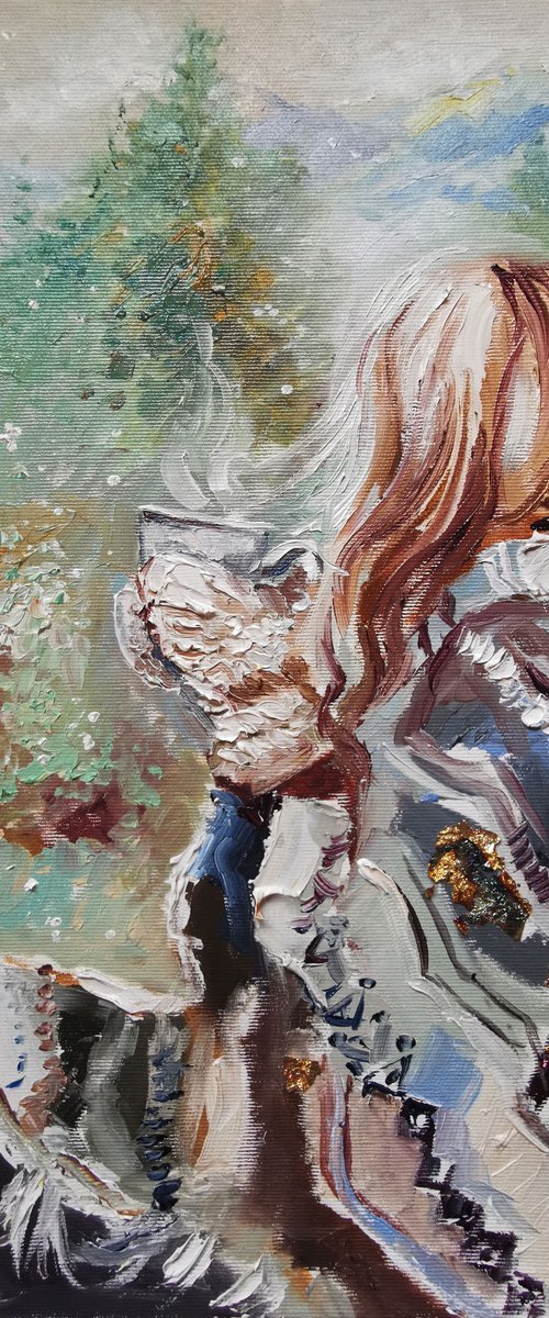 Coffe time wall art, Woman painting on canvas by Annet Loginova