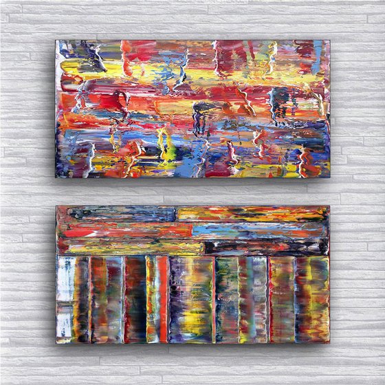 "Get In The Flow Series" - Save As Series - Original Extra Large PMS Abstract Diptych Oil Paintings On Canvas - 36" x 36"