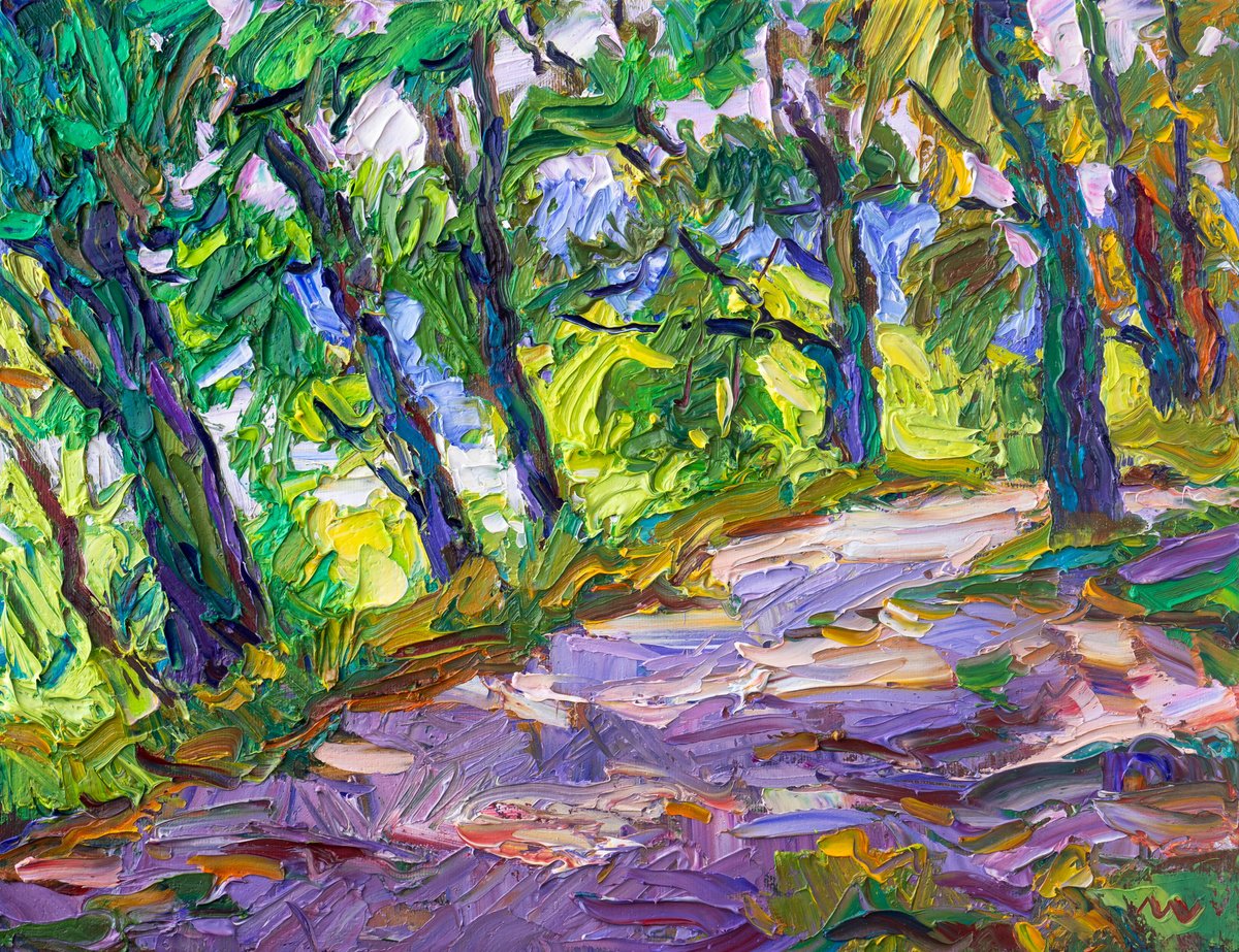 Impressionistic Landscape Oil Painting By Vasyl Moldavchuk, 18 X 14", Oak Grove, Original Artwork