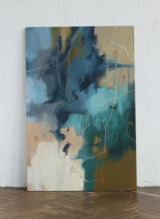 "Consonance 3" Teal blue abstract acrylic art