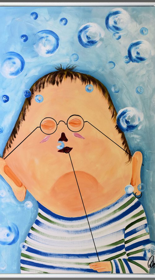 Gustav - Abstract Acrylic Painting Whimsical Art Oversized Painting Blue Art Ready to Hang by Edelgard Schroer