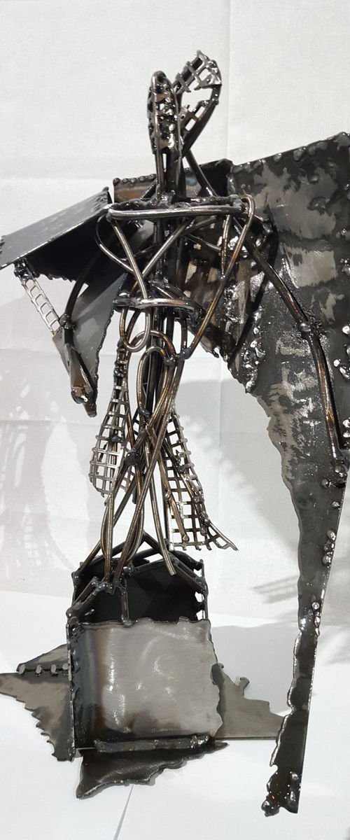 Angel with broken wing unique welding iron sculpture by O Kloska Oneiric art dark beauty by Kloska Ovidiu