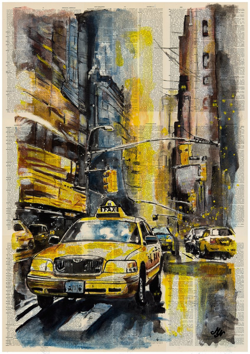 Impressionistic Cityscapes Giclee Print By Misty Lady - M. Nierobisz, 23 X 33", Rain-Kissed New York, Original Artwork