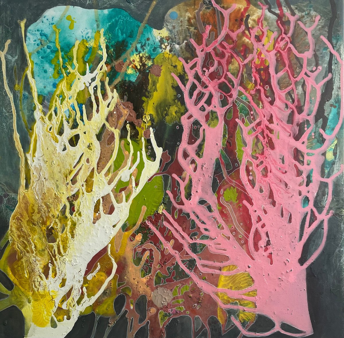 Abstract Acrylic Painting By Oksana Vasylyeva, 20 X 20", Secret, Original Artwork