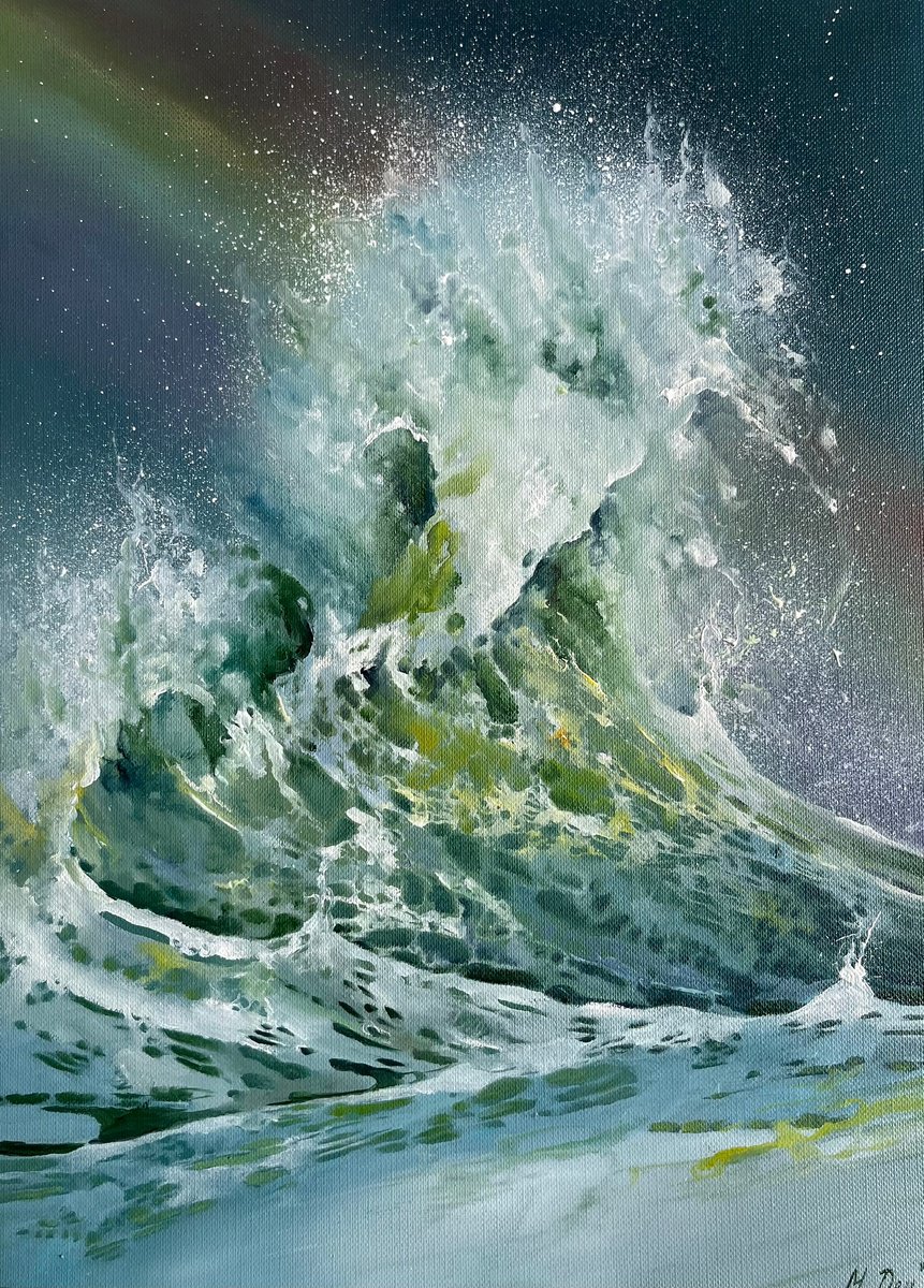 Photorealistic Landscape Oil Painting By Myroslava Denysyuk, 9 X 13", Rainbow Wave, Original Artwork