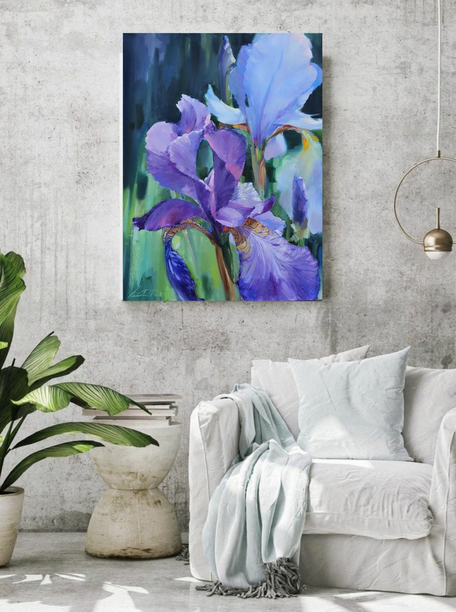 Blue irises by Olha Laptieva