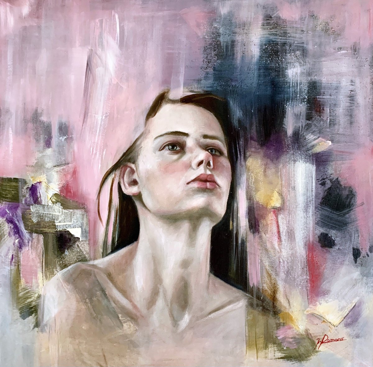 Expressive Portrait Oil Painting By Maria Romano, 20 X 20", Amelie, Original Artwork