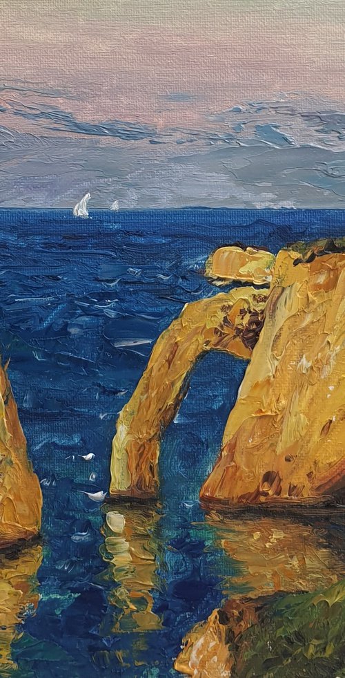 Cliffs of Etretat, Normandy, France, oil painting by Roberto Ponte