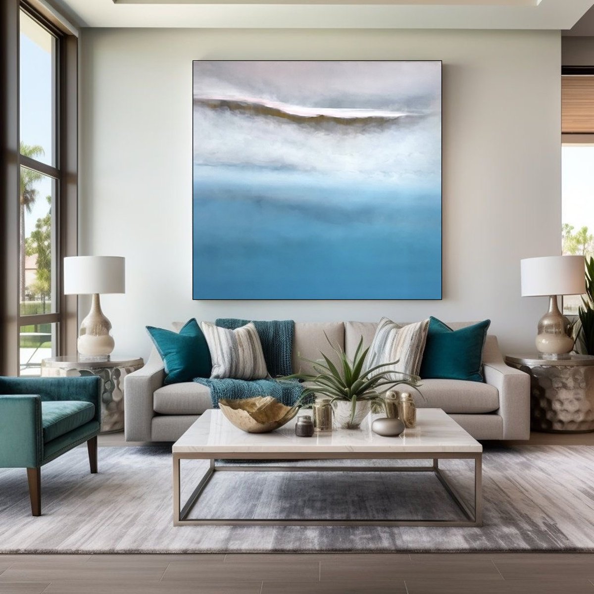 Surrealistic Landscape Oil Painting By Larissa Uvarova, 47 X 47", Horizon Of Emotions #55, Original Artwork