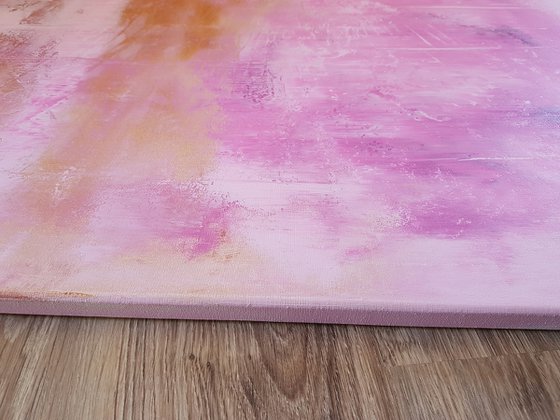 Endearment - golden and pink floral abstract