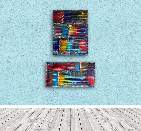 "Bricklaying" - FREE USA SHIPPING - Original PMS Abstract Diptych Oil Paintings On Canvas - 44" x 24"