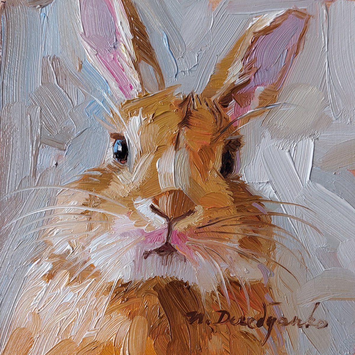 Funny rabbit oil painting original art 4x4 Pet portrait Bunny