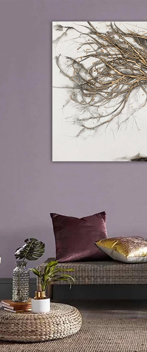 Gold Grey Wishing Tree II by Carol Wood