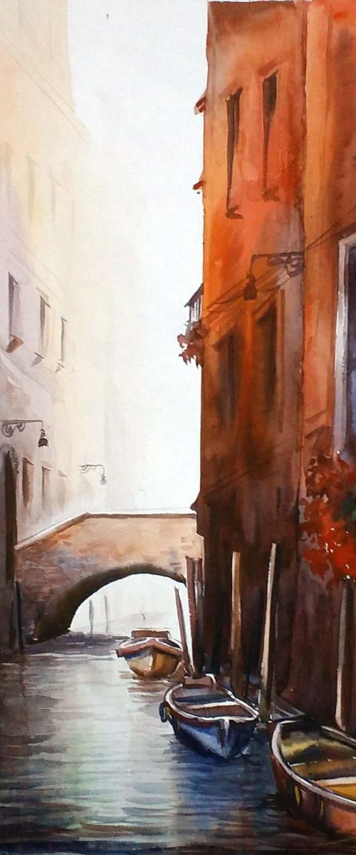 Morning Canals - Watercolor Painting by Samiran Sarkar