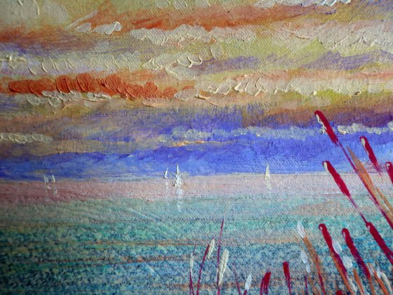 Sunrise in the Bay:linen, oil, 79x109