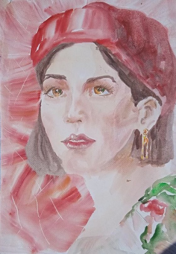 Red style woman with beretik