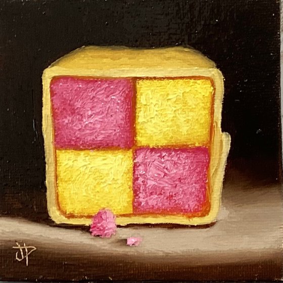 Little Battenberg cake slice